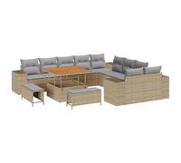 vidaXL Ensemble de canapé de Jardin de 13 pièces avec Coussins Beige Poly Rotin Acacia