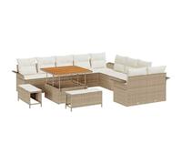 vidaXL Ensemble de canapé de Jardin de 13 pièces, avec des Coussins Beiges en Poly rotin et en Acacia. Super Confortable pour 6 Personnes, idéal pour la terrasse, Le Balcon, ou pour Un Coin Lounge.