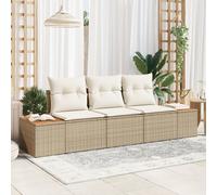 Vidaxl Ensemble De Canapé De Jardin De 3 Pièces Avec Coussins Beige Rattan Poly Acacia Beige