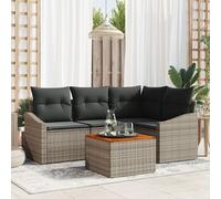 Vidaxl Ensemble De Canapé De Jardin De 5 Pièces Avec Coussins Gris Poly Rattan Acacia Gris