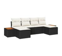 vidaXL Ensemble de Canapé de Jardin de 6 Pièces avec Coussins Noir Poly Rattan Acacia