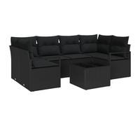 vidaXL Ensemble de canapé de Jardin de 7 pièces avec Coussins en Poly rotin Noir, Canapé de Jardin Deux Places avec Coussins en Poly rotin Noir