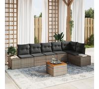 Vidaxl Ensemble De Canapé De Jardin De 7 Pièces Avec Coussins Gris En Poly Rattan Acacia Gris