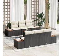 Vidaxl Ensemble De Canapé De Jardin De 7 Pièces Avec Coussins Noir Poly Rotin Acacia Noir