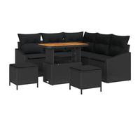 vidaXL Ensemble de Canapé de Jardin de 8 Pièces avec Coussins Noir Poly Rattan Acacia