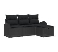 Vidaxl Ensemble De Canapé De Jardin En Quatre Pièces Avec Coussins Noir Poly Rattan Noir