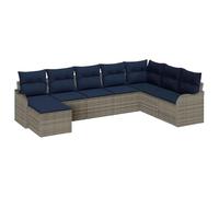 vidaXL Ensemble de canapé de Jardin Gris polyrotin | Finition moderne et épurée en gris avec des coussins bleu marine, Des coussins en mousse douce pour une expérience agréable,