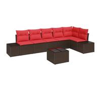 vidaXL Ensemble de canapé de Jardin Marron et Rouge polyrotin | Facile à personnaliser pour tous les espaces , Fait pour affronter le mauvais temps , Sièges tout doux pour se détendre