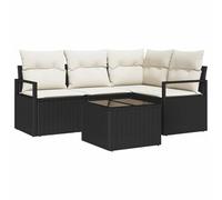 vidaXL Ensemble de canapé de Jardin modulaire 4 pièces avec des Coussins en Poly rotin Noir, Parfait pour Vos Meubles de Patio extérieur. Canapé de terrasse Moderne, Tout Temps.