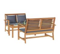 vidaXL Ensemble de Jardin en Teck : 2 bancs + 1 Table, Construction Solide, Coussins en Tissu Respirant, Finition Marron, Parfait pour Les patios et balcons.