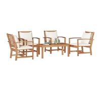 Set de jardin en teck avec 4 chaises et 1 table en bois massif, super robuste, coussins en tissu respirant, parfait pour le balcon ou la salle à manger, résistant aux intempéries et finition lisse, id