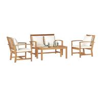 Ensemble de patio en teck d'extérieur : 1 banc, 2 chaises, table couleur beige naturel et marron crème. Construction robuste, résistant aux intempéries et sièges confortables pour balcons et terrasses