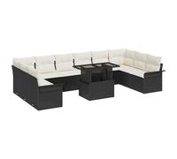 vidaXL Ensemble de canapé d'extérieur en Rattan PE Noir et crème avec des Coussins rectangulaires en Polyester, Dimensions 100 x 55 x 73 cm, Design modulable avec Plateau de Table en Verre trempé, FI