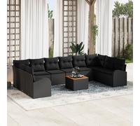 Vidaxl Ensemble De Canapé Jardin 11 Pièces Avec Coussins Noir Rotin Poly Acacia Noir