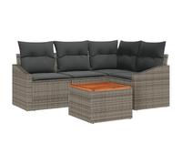 vidaXL Ensemble de canapé Jardin 5 pièces avec Coussins Gris en Poly Rattan Acacia