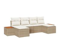 vidaXL Ensemble de canapé Jardin 6 pièces avec Coussins Beige Rattan Poly Acacia