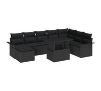 vidaXL Ensemble de canapé jardin 9 pièces avec coussins en rattan noir poly