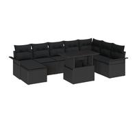 Vidaxl Ensemble De Canapé Jardin 9 Pièces Avec Coussins En Rattan Noir Poly Noir