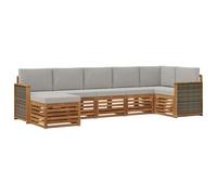 vidaXL Ensemble de canapé sectionnel avec coussin 6 pièces naturel et gris clair, canapé sectionnel de jardin moderne, ensemble d'extérieur résistant, mobilier de patio pour une détente confortable