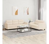 Vidaxl Ensemble De Canapés 2 Pcs Avec Coussins Beige Tissu Microfibre Beige