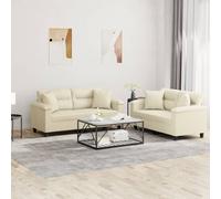 Vidaxl Ensemble De Canapés 2 Pcs Avec Coussins Crème Similicuir