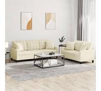 Vidaxl Ensemble De Canapés 2 Pcs Avec Coussins Crème Similicuir
