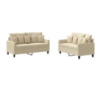 vidaXL Ensemble de canapés 2 pcs avec coussins tissu crème