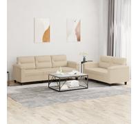 vidaXL Ensemble de canapés 2 pcs avec coussins crème tissu microfibre