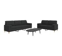 vidaXL Ensemble de canapés 2 pcs avec coussins décoratifs noir tissu, canapé, siège de canapé, canapé relax, canapé confort, fauteuil de télévision Noir