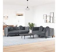vidaXL Ensemble de canapés 2 pcs avec coussins gris foncé velours3209258 Gris G