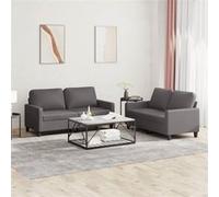 vidaXL Ensemble de canapés 2 pcs avec coussins Gris Similicuir3201410 Gris G