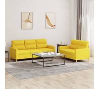 vidaXL Ensemble de canapés 2 pcs avec coussins Jaune clair Tissu