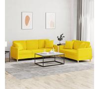 Vidaxl Ensemble De Canapés 2 Pcs Avec Coussins Jaune Clair Tissu Jaune