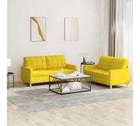 Vidaxl Ensemble De Canapés 2 Pcs Avec Coussins Jaune Clair Tissu Jaune