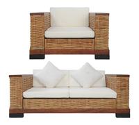 Vidaxl Ensemble De Canapés 2 Pcs Avec Coussins Marron Rotin Naturel Marron