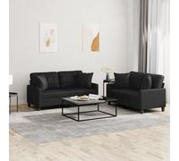 Vidaxl Ensemble De Canapés 2 Pcs Avec Coussins Noir Similicuir Noir