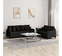 vidaXL Ensemble de canapés 2 pcs avec coussins Noir Tissu