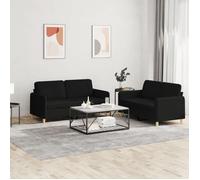 vidaXL Ensemble de canapés 2 pcs avec coussins Noir Tissu 3202090
