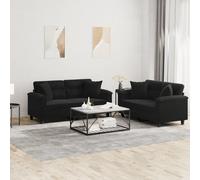 Vidaxl Ensemble De Canapés 2 Pcs Avec Coussins Noir Tissu Microfibre Noir