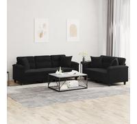 vidaXL Ensemble de canapés 2 pcs avec coussins Noir Tissu microfibre