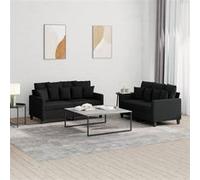 vidaXL Ensemble de canapés 2 pcs avec coussins Noir Tissu Noir G