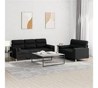 Vidaxl Ensemble De Canapés 2 Pcs Avec Coussins Noir Tissu Noir