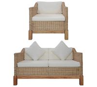 Vidaxl Ensemble De Canapés 2 Pcs Avec Coussins Rotin Naturel