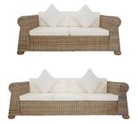 vidaXL Ensemble de canapés 2 pcs avec coussins Rotin naturel