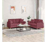 Vidaxl Ensemble De Canapés 2 Pcs Avec Coussins Rouge Bordeaux Tissu Rouge