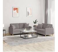 Ensemble de canapés 2 pcs avec coussins taupe tissu