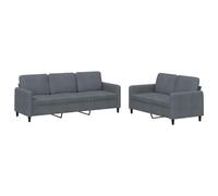 vidaXL Ensemble de canapés 2 pcs - velours gris foncé, avec coussins, accoudoirs et dossier