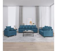 vidaXL Ensemble de canapés 3 pcs avec coussins Bleu Velours