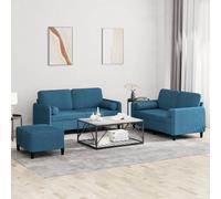 vidaXL Ensemble de Canapés avec Coussins 3 pcs, Canapés avec Accoudoirs, Ensemble de Meubles avec Repose-Pieds Salon, Moderne, Bleu Velours