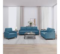 vidaXL Ensemble de Canapés avec Coussins 3 pcs, Canapés avec Accoudoirs Rembourrés, Ensemble de Meubles Salle de Séjour, Moderne, Bleu Velours